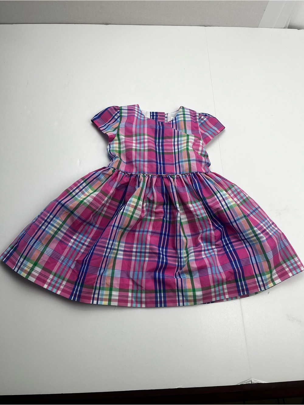 Ralph Lauren Pink Plaid Baby Girl 18M 18 Months Dress Short Sleeve Button Back